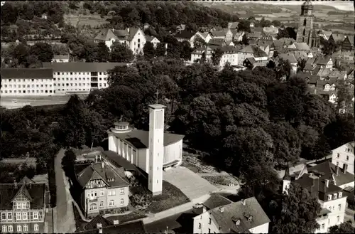 Ak Homberg (Bezirk Kassel) an der Efze Hessen, Katholische Christuskirche, Luftbild