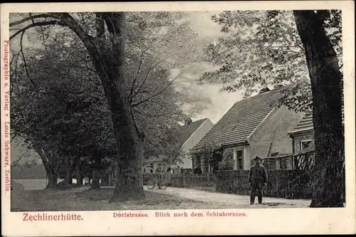 Ak Zechlinerhütte Stadt Rheinsberg in der Mark, Dorfstraße, Blick nach dem Schlabornsee