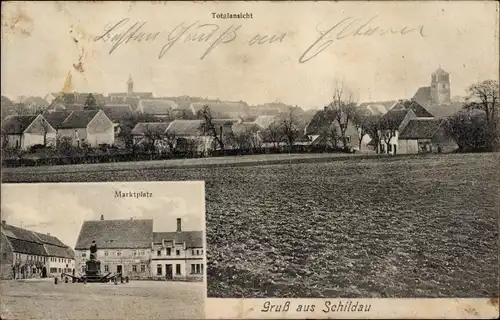 Ak Schildau in Sachsen, Marktplatz, Totalansicht