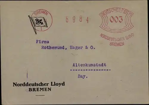 Ak Norddeutscher Lloyd Bremen, Dampfer Westfalen, Bremen Australien 1927