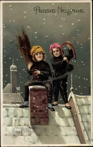 Ak Glückwunsch Neujahr, Schornsteinfeger, Hufeisen