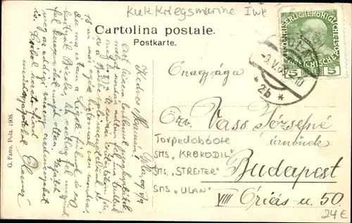 Künstler Ak Österreichische Kriegsschiffe,SMS Krokodil, Streiter, Ulan, Torpedoboote in voller Fahrt