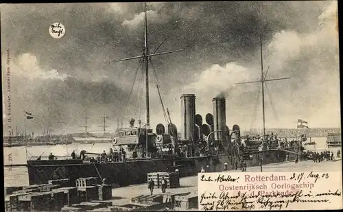 Mondschein Ak Rotterdam Südholland Niederlande, Österreichisches Kriegsschiff,SMS Kaiserin Elisabeth
