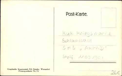 Ak Österreichisches Kriegsschiff, SMS Arpad, Schlachtschiff