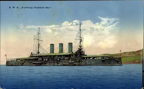 Ak Österreichisches Kriegsschiff, SMS Erzherzog Ferdinand Max, Schlachtschiff