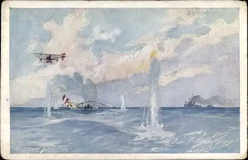 Künstler Ak Heusser, Harry, Heldentag des Linienschiffsleutnants Demeter Konjovic vor Valona