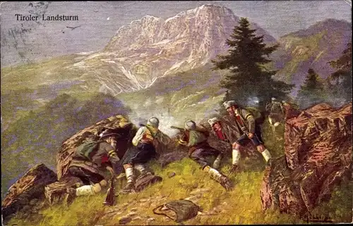 Künstler Ak Tiroler Landsturm, österreichische Soldaten, Berge, I. WK, Alpenkrieg