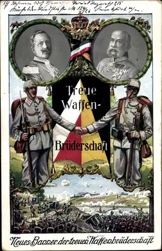 Ak Kaiser Wilhelm II., Kaiser Franz Joseph I., Treue Waffenbrüderschaft, I. WK