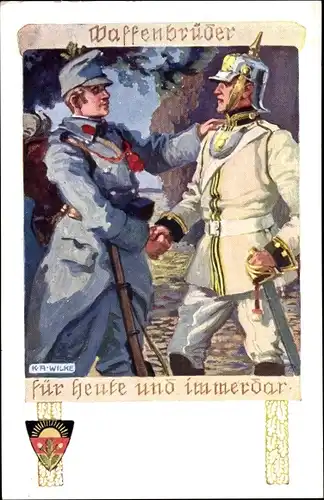 Künstler Ak Wilke, Karl Alexander, KuK Soldat, deutscher Soldat, Uniformen, Waffenbrüderschaft