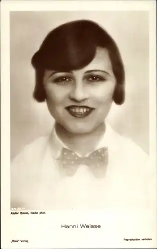 Ak Schauspielerin Hanni Weisse, Portrait, Fliege