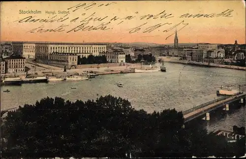 Ak Stockholm Schweden, Kongl. Slottet, Schlossblick, Brücke