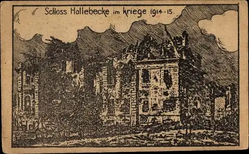 Künstler Ak Hollebeke Westflandern, Schloss im Krieg 1914-1915