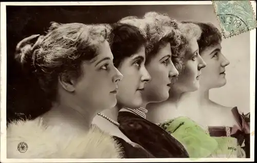 Ak Fünf Frauen, Portrait, Profil von rechts