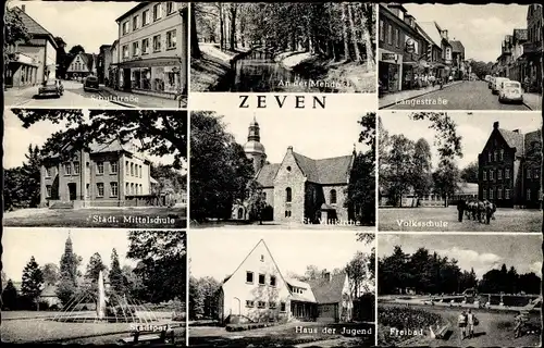 Ak Zeven in Niedersachsen, Schulstraße, An der Mehde, Langestraße, Mittelschule, St. Vitikirche