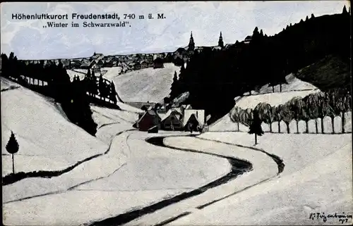 Künstler Ak Freudenstadt im Schwarzwald, Winter im Schwarzwald