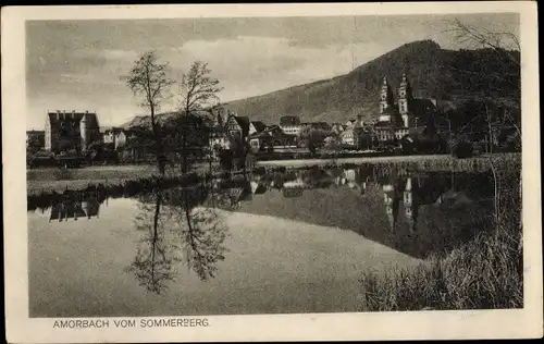 Ak Amorbach im Odenwald Unterfranken, Blick vom Sommerberg über Gewässer auf Ort