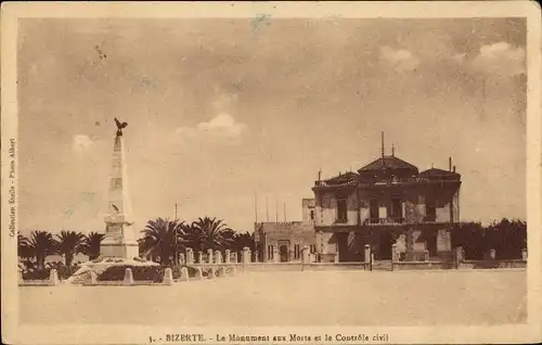 Ak Bizerte Tunesien, Le Monument aux Morts, Controle civil, Denkmal, Platz