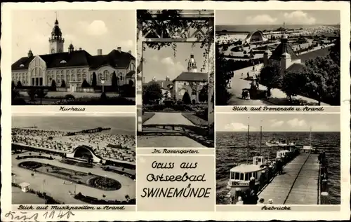 Ak Świnoujście Swinemünde Pommern, Kurhaus, Seebrücke, Rosengarten, Promenade