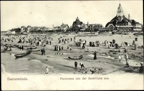 Ak Świnoujście Swinemünde Pommern, Panorama von der Seebrücke aus