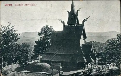 Ak Bergen Norwegen, Stabkirche Fantoft