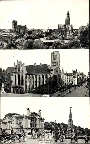 Ak Toruń Thorn Westpreußen, Wilhelmsplatz, Garnisonkirche, Rathaus, Stadttheater