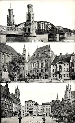 Ak Toruń Thorn Westpreußen, Weichselbrücke, Artushof, Altstadt, Markt