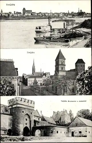 Ak Toruń Thorn Westpreußen, Hafenpartie, Kirche, Brückentor und Junkerhof