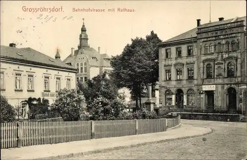 Ak Großröhrsdorf in Sachsen, Bahnhofstraße, Rathaus