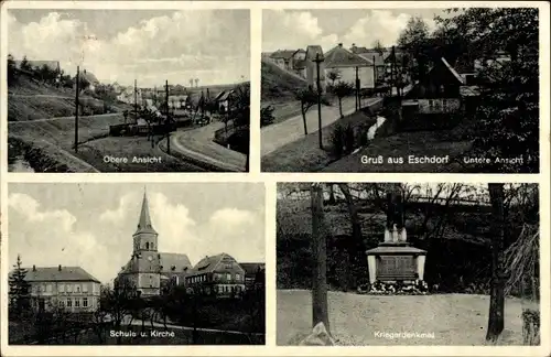 Ak Dresden Schönfeld Weißig Eschdorf, Schule, Kirche, Kriegerdenkmal, Dorfpartie