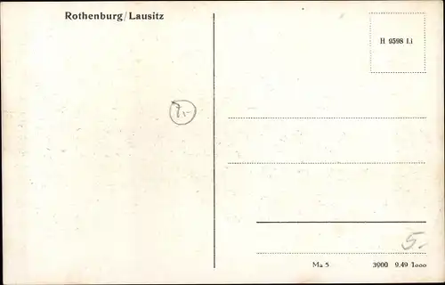 Ak Rothenburg in der Oberlausitz, Straßenpartie bei der Kirche, Geschäftshäuser