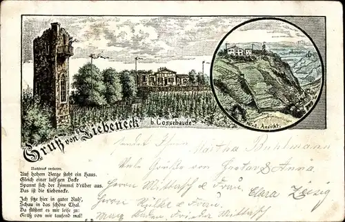 Ak Dresden Cossebaude, Liebeneck, Panorama, Gedicht