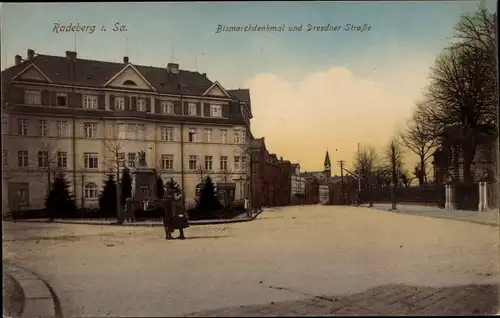 Ak Radeberg in Sachsen, Bismarckdenkmal und Dresdner Straße