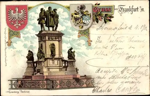 Wappen Litho Frankfurt am Main, Gutenberg Denkmal, Wappen