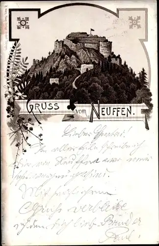 Litho Neuffen Kreis Esslingen, Blick zur Burg Hohenneuffen, Berg