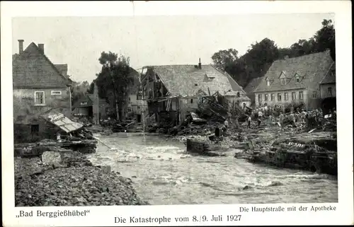 Ak Bad Berggießhübel, Katastrophe vom 8. und 9. Juli 1927, Hauptstraße mit Apotheke