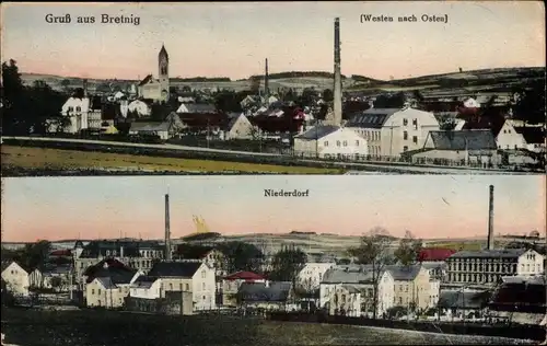 Ak Bretnig Hauswalde in Sachsen, Panorama, Niederdorf, Blick nach Osten