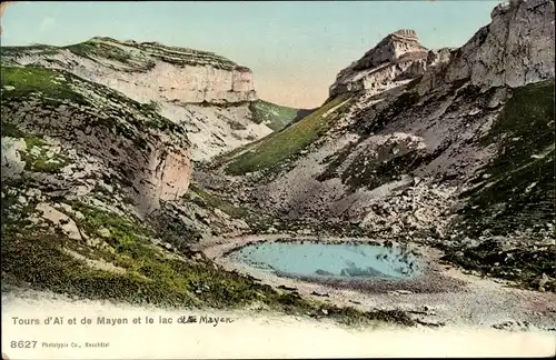 Ak Villars Chesieres Kanton Waadt, Tours d'Ai et de Mayen et le lac des Mayen