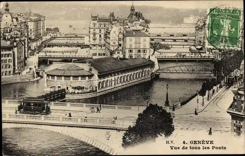 Ak Genève Genf Schweiz, Vue de tous les Ponts