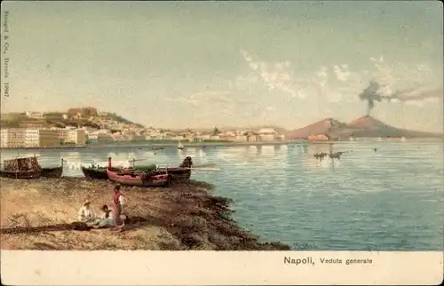 Litho Napoli Neapel Campania, veduta generale, Blick über den Golf, Vesuv