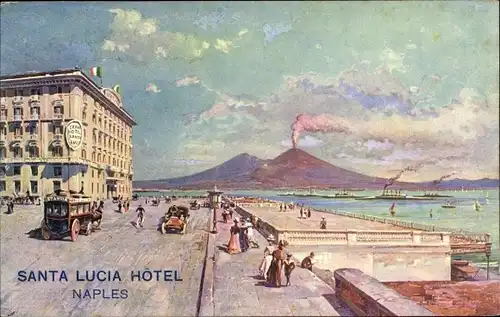 Künstler Ak Napoli Neapel Campania, Santa Lucia Hotel, Strandpromenade, Vesuv