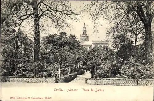 Ak Sevilla Andalusien, Alcazar, Vista del Jardin