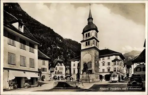 Ak Altdorf Kanton Uri, Partie am Dorfplatz, Telldenkmal