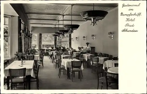 Ak Bad Schandau Sächsische Schweiz, Gartensaal im Dampfschiff Hotel