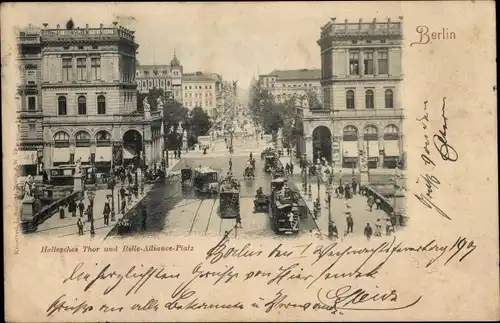 Ak Berlin Kreuzberg, Hallesches Tor, Belle-Alliance-Platz, Straßenbahn, Passanten