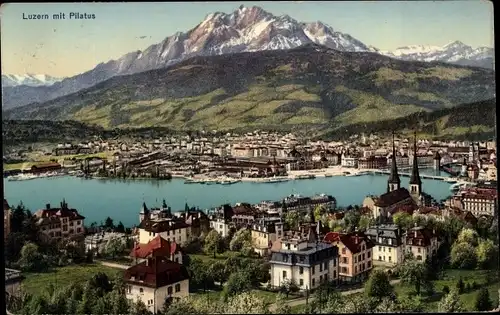 Ak Luzern Stadt Schweiz, Panorama mit Pilatus