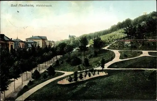 Ak Bad Nauheim im Wetteraukreis Hessen, Blick in die Waldstraße, Parkanlage