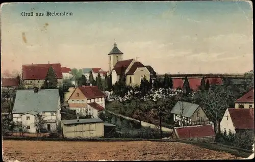 Ak Bieberstein Reinsberg in Sachsen, Teilortsansicht, Kirchturm