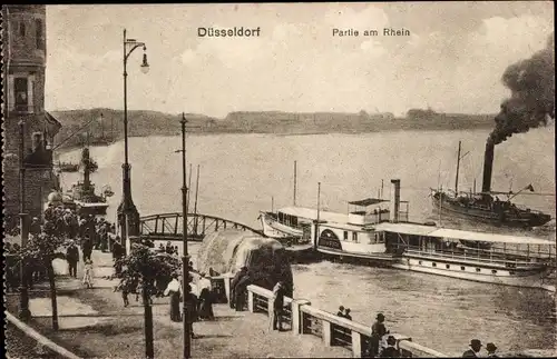 Ak Düsseldorf am Rhein, Partie am Rhein, Salondampfer