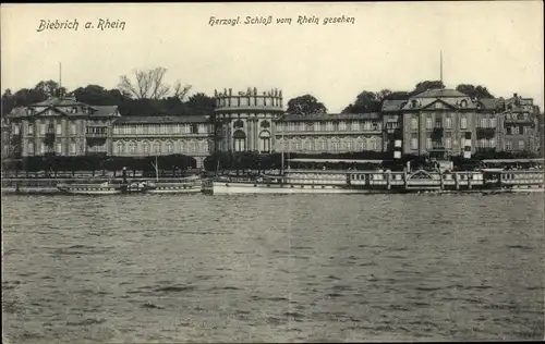 Ak Biebrich am Rhein Wiesbaden, herzogl. Schloss vom Rhein gesehen