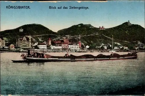 Ak Königswinter am Rhein, Blick auf das Siebengebirge, Schiff